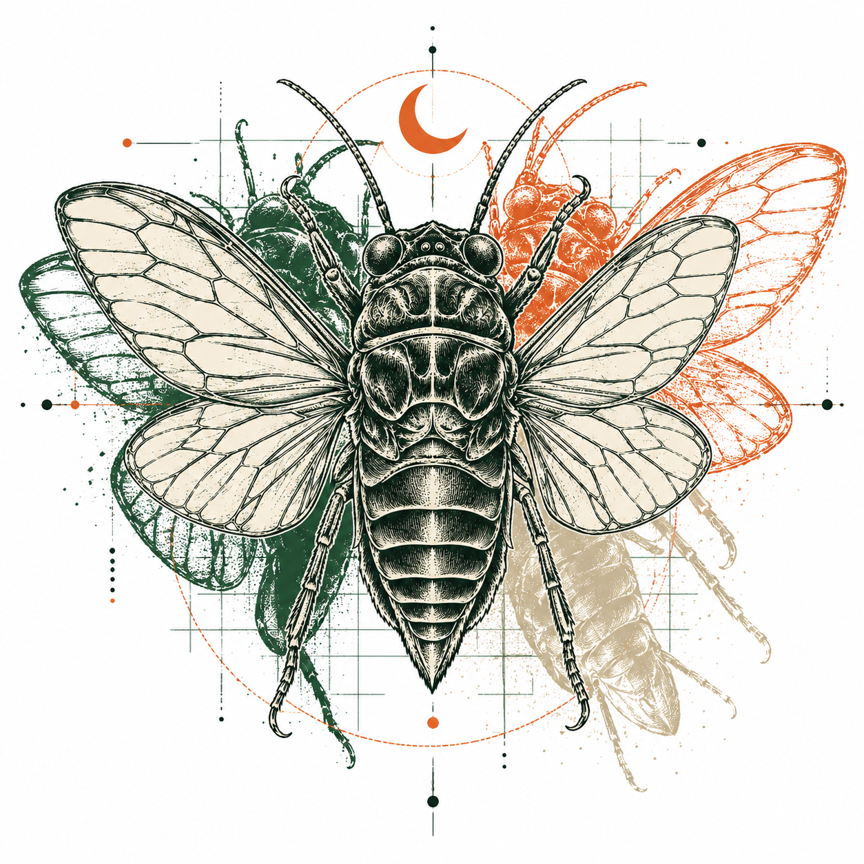 Molting / 04:17 Cicada engraving design concept