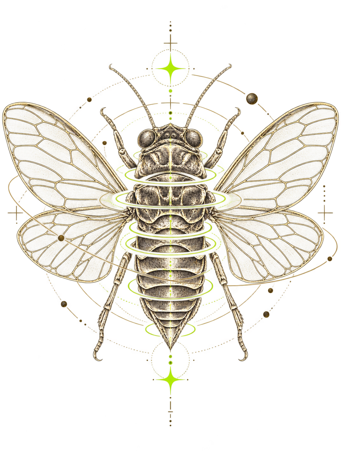 Signal Bloom Cicada engraving design concept